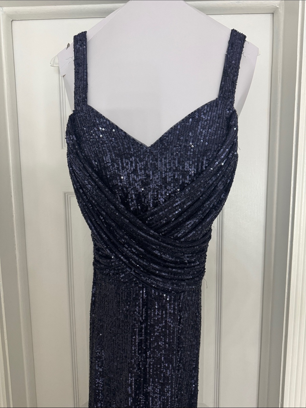 Midnight Sequin Maxi Dress with Draped Bodice